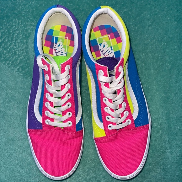 color block checkered vans